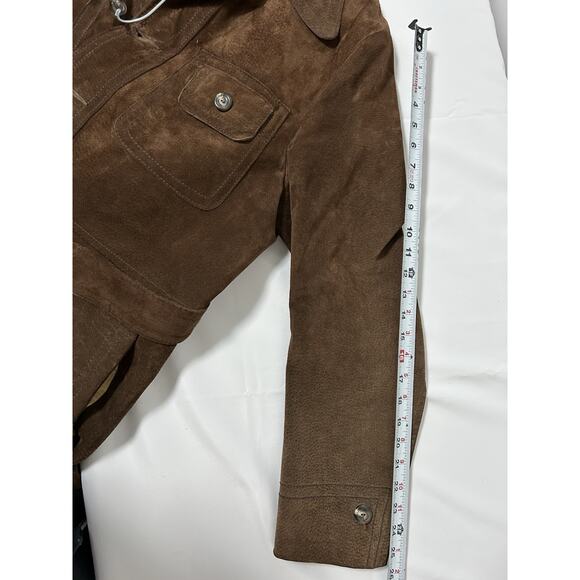 Victoria Leather Heavy Suede Nubuck Trucker Jacket Brown Western Cowboy Canada - Picture 8 of 11